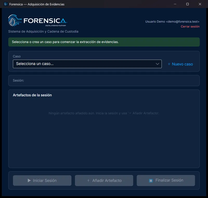 App de pendrive Forensica, grabando una sesión de adquisición