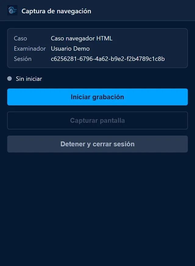 Grabación de una sesión de navegación en curso.