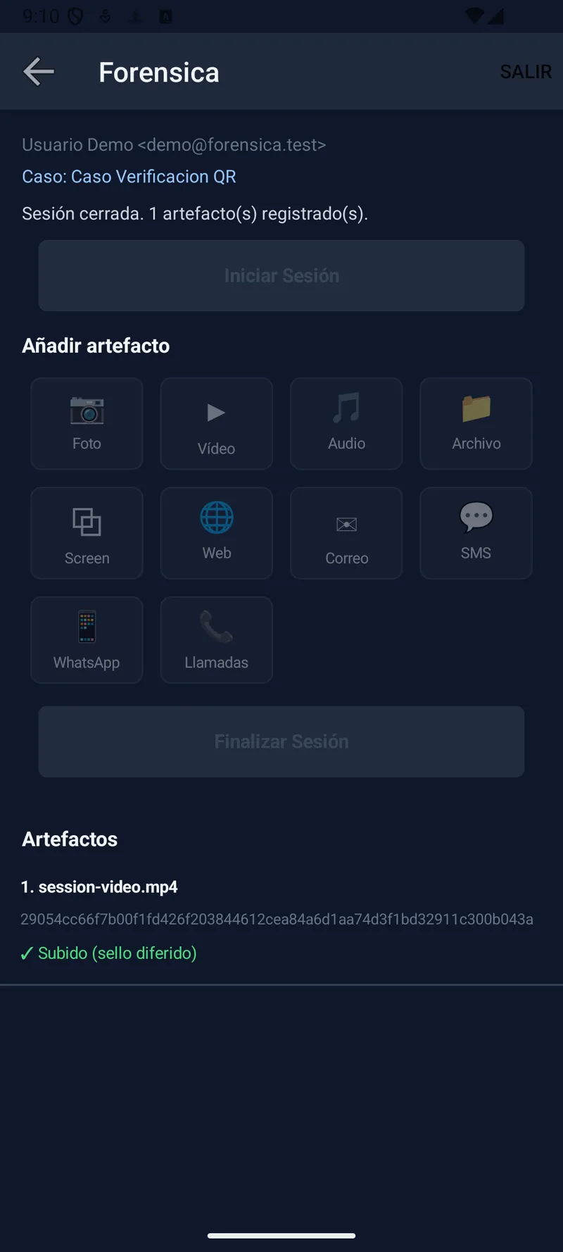 App móvil Forensica documentando una captura durante un seguimiento
